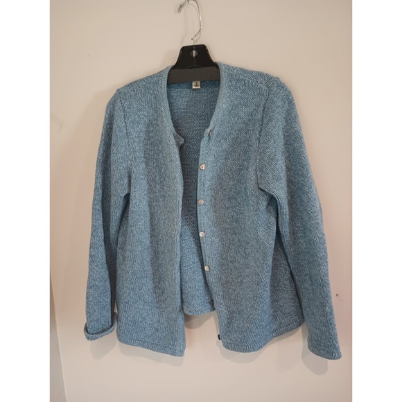 L.L. Bean Sweaters - L.L. Bean Women's Cardigan Sweater M Reg Blue Chunky Knit 100% Cotton Button